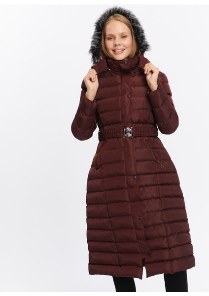 Kadın Yeni Sezon Memori Kumaş Kemerli Kapşonlu Su Geçirmez Şişme Mont