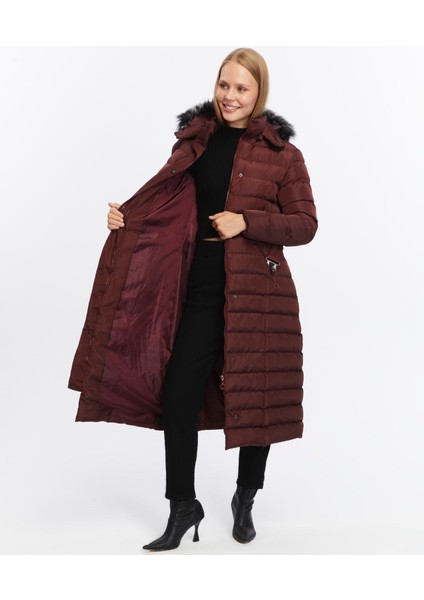 Kadın Yeni Sezon Memori Kumaş Kemerli Kapşonlu Su Geçirmez Şişme Mont