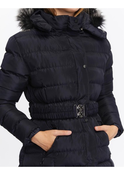 Kadın Yeni Sezon Memori Kumaş Kemerli Kapşonlu Su Geçirmez Şişme Mont