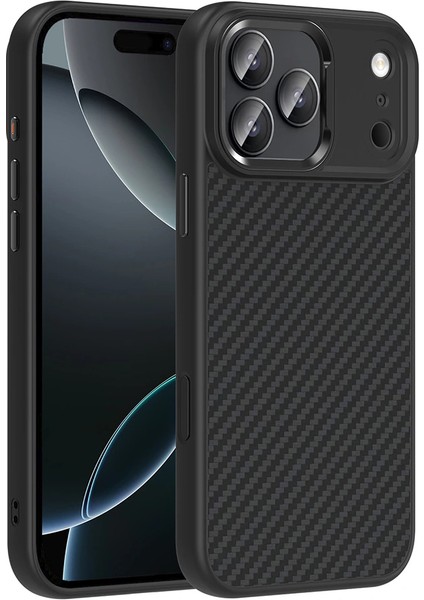 Apple iPhone 17 Pro Kılıf M-Safe Şarj Özellikli Karbon Fiber Görünümlü Redclick Truva Silikon Kapak