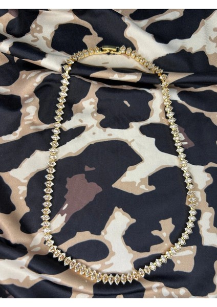 Sivri Taşlı Su Yolu Çelik Bileklik Gold