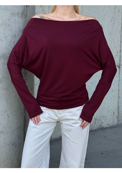 Yarasa Kol Geniş Yaka Siyah Bluz Bol Kesim Likralı Kumaş Düşük Omuz Üst fırsatları