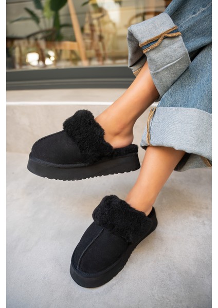 Rover Siyah Süet Tüylü Terlik modelleri