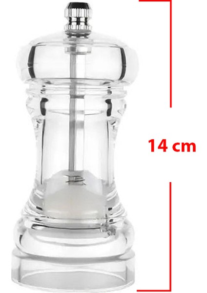 1 Adet Şeffaf Akrilik 14 cm Büyük Boy Baharat Tuz Karabiber Öğütücü Değirmeni