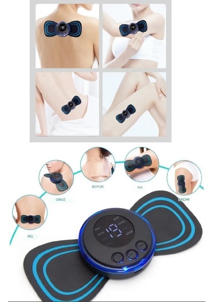 8 Modlu Mini Şarjlı Kelebek LCD Ekran Ems Boyun Omuz Kol Sırt Elektrikli Masaj Bantı Kas Stimülatörü fiyatları