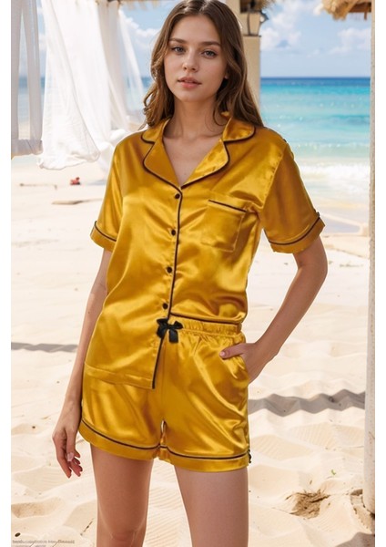 Önden Düğmeli Saten Kısa Kollu & Şort Pijama Takımı LL.F01.AA.L001 fiyatları