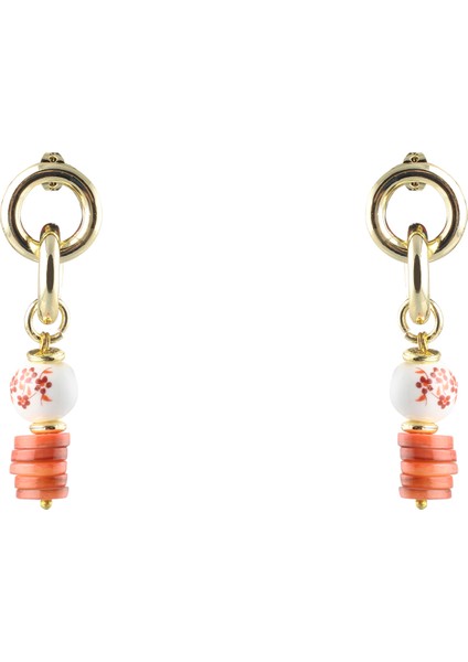 Altın - Mercan - Beyaz Küpe Akrila Earrings