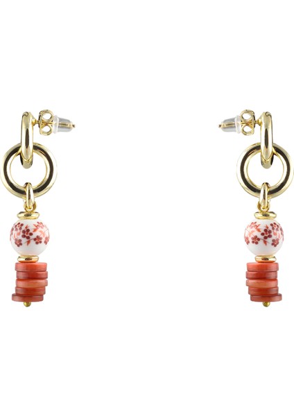 Altın - Mercan - Beyaz Küpe Akrila Earrings fiyatları