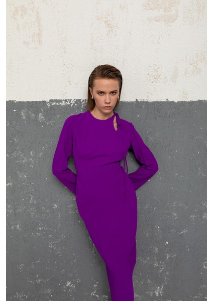 Bağlama Yakalı Midi Elbise 26W40844