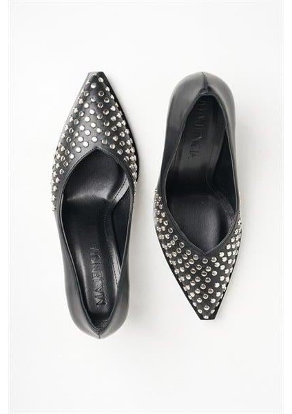 255018 Taşlı Topuklu Ayakkabı Siyah Deri modelleri