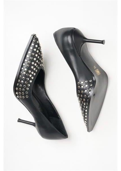 255018 Taşlı Topuklu Ayakkabı Siyah Deri fırsatları