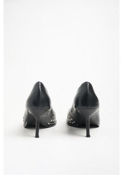 255018 Taşlı Topuklu Ayakkabı Siyah Deri indirimleri