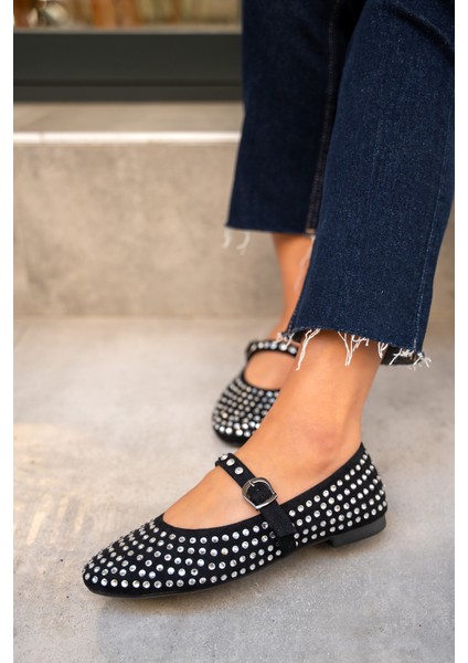 Mac Siyah Süet Taşlı Düz Babet fiyatları