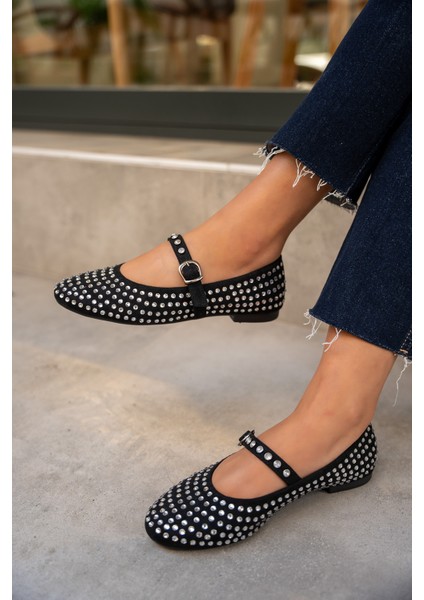 Mac Siyah Süet Taşlı Düz Babet fırsatları