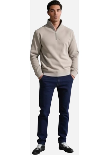 Unisex Relax Rahat Kesim Pamuklu Içi Polarlı Yarım Fermuarlı Dik Yaka Sweatshirt fiyatları