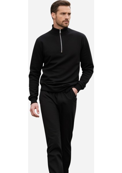 Unisex Relax Rahat Kesim Pamuklu Içi Polarlı Yarım Fermuarlı Dik Yaka Sweatshirt modelleri