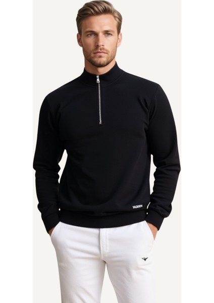 Unisex Relax Rahat Kesim Pamuklu Içi Polarlı Yarım Fermuarlı Dik Yaka Sweatshirt fırsatları