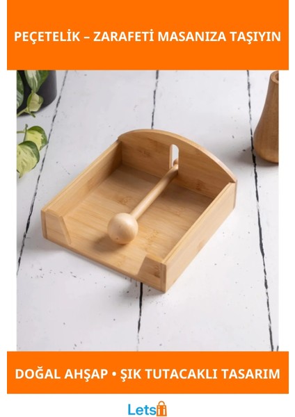 Doğal Ahşap Şık Peçetelik Dekoratif ve Işlevsel