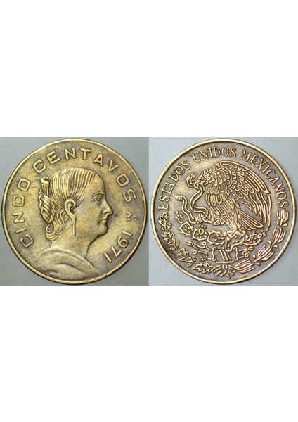 Meksika 5 Centavos 1971 Küçük Tip 18 Mm.