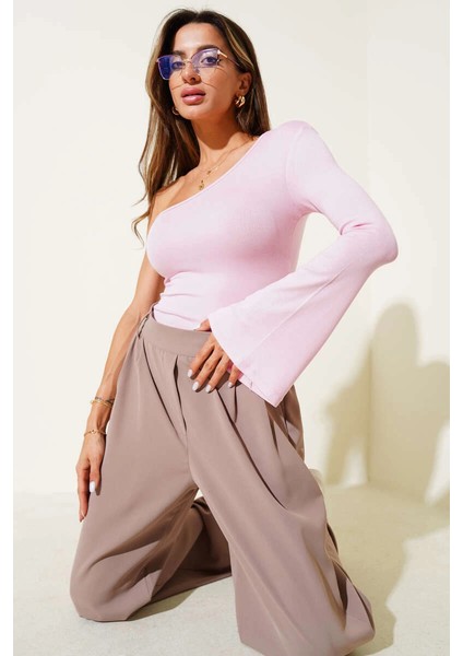 Tek Omuzlu Basic Bluz Pembe fırsatları