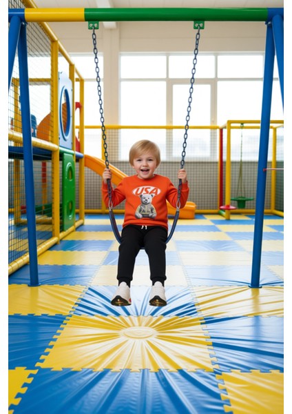 Erkek Çocuk Ayıcık Desenli Örme Spor Giyim Seti Kaliteli Şık Rahat Günlük