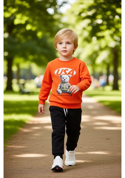 Erkek Çocuk Ayıcık Desenli Örme Spor Giyim Seti Kaliteli Şık Rahat Günlük modelleri