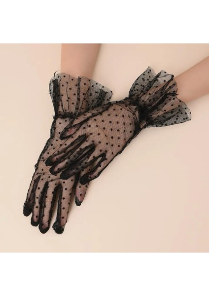 Kısa Boy Güpürlü Siyah Puantiyeli Tül Eldiven Siyah Renk fırsatları