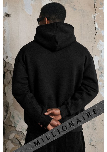 Erkek Siyah Art 3 Iplik Şardonlu Kapüşonlu Kanguru Cepli Oversize Salaş Hoodie Sweatshirt fırsatları