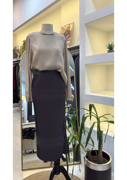 Piliseli Yandan Fermuarlı Etek Antrasit 37921