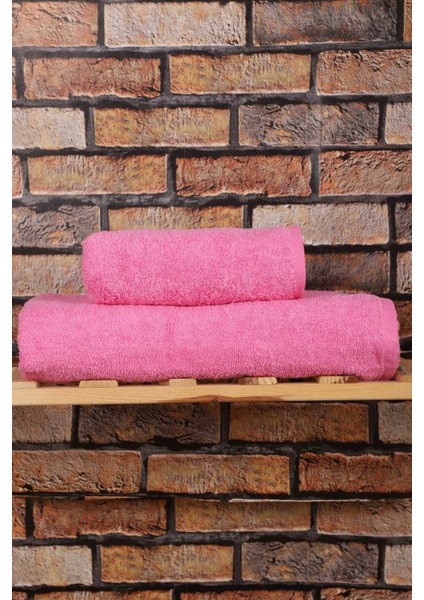 2 Parça &AMP;#37;100 Pamuklu Soft Lüx Banyo Havlu Seti Pembe