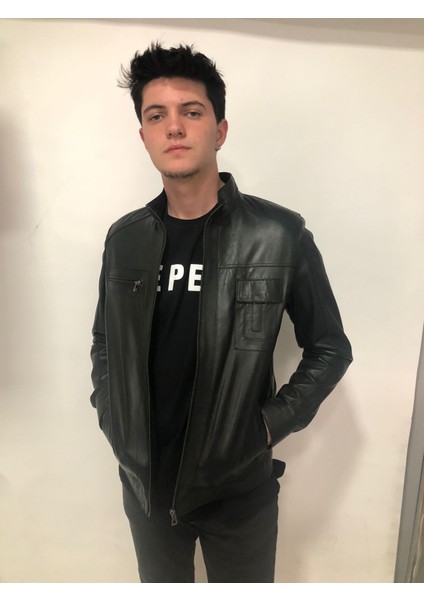 Erkek Siyah Hakiki Deri Regular Fit 4 Fermuarlı Mont – %100 Gerçek Deri & El Işçiliği