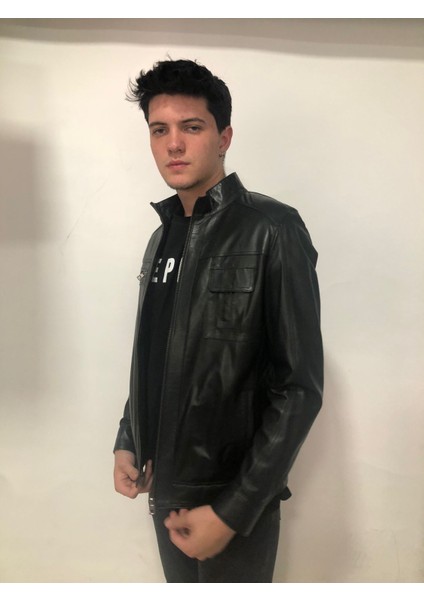 Erkek Siyah Hakiki Deri Regular Fit 4 Fermuarlı Mont – %100 Gerçek Deri & El Işçiliği fırsatları