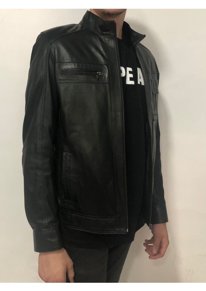 Erkek Siyah Hakiki Deri Regular Fit 4 Fermuarlı Mont – %100 Gerçek Deri & El Işçiliği indirimleri