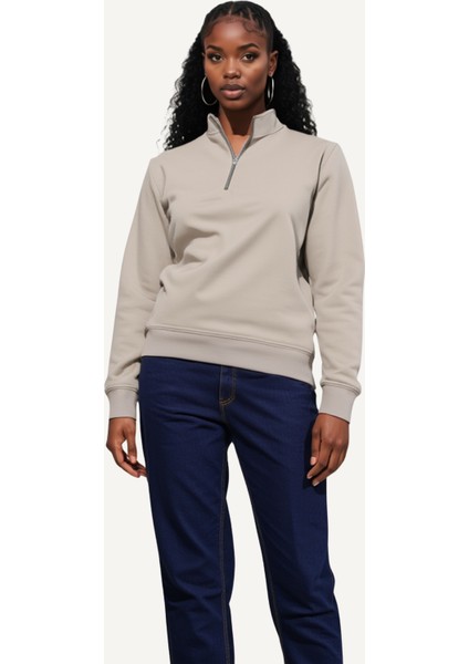 Unisex Relax Fit Rahat Kesim Pamuklu Içi Polarlı Yarım Fermuarlı Dik Yaka Sweatshirt fiyatları