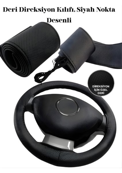 Proton Waja Siyah Delikli Düz Deri Direksiyon Kılıfı Prime Kalite
