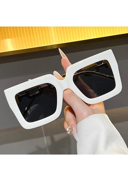 Kadın Büyük Kare Moda Gözlüğü Beyaz modelleri