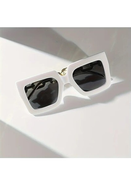 Kadın Büyük Kare Moda Gözlüğü Beyaz fırsatları
