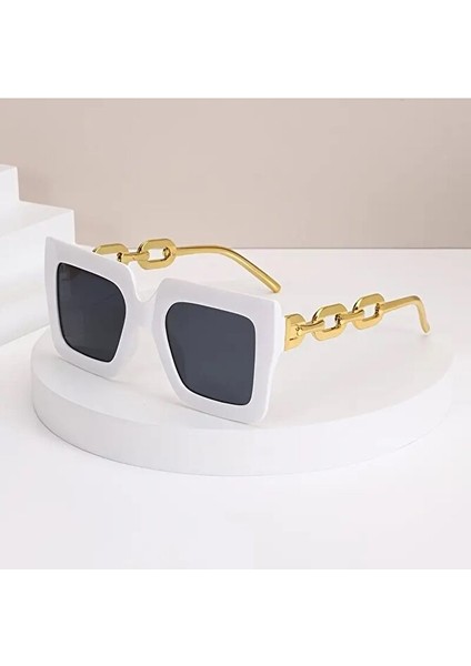 Kadın Büyük Kare Moda Gözlüğü Beyaz indirimleri