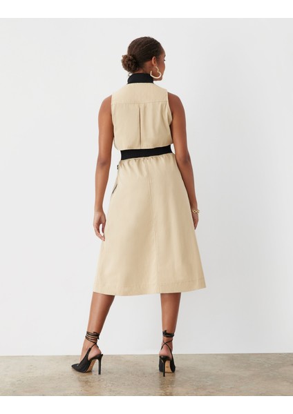 Kadın Dik Yaka Önü Fermuarlı Yırtmaçlı Baharlık Yazlık Beli Lastikli Şık Ceket Elbise modelleri