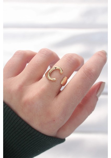 Bfs C Harfli Altın Renk Ayarlanabilir Yüzük