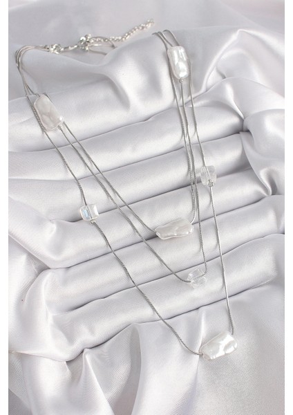 Bfs Pirinç Gümüş Renk Ezme Inci Model Çoklu Kadın Kolye fiyatları