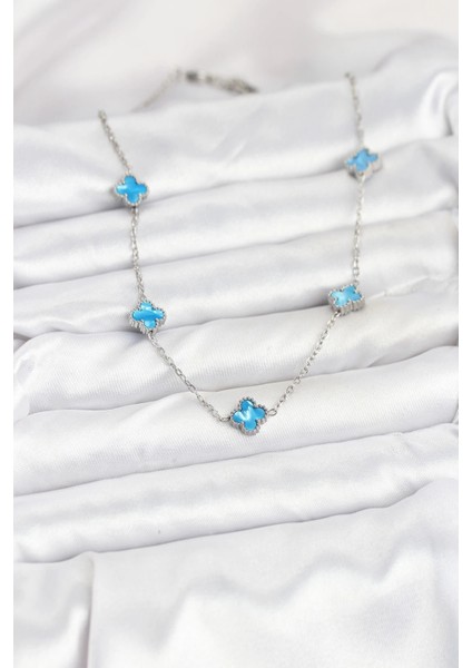 Bfs 316L Çelik Zincir Gümüş Renk Buz Mavisi Baby Boy Yonca Kadın Kolye fiyatları