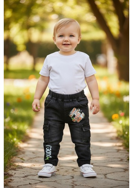 Erkek Çocuk Pantolon Yan Cepli Siyah Denim