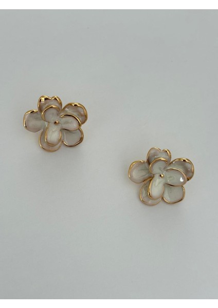 Beyaz Çiçek Mineli Gold Vip Çelik Küpe fırsatları