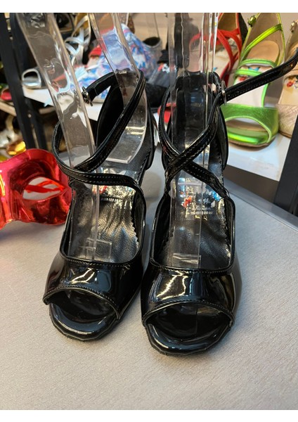 Simsiyah Rugan Yandan Çiftbağlı Model 8,5 cm 13 Pont Tango, Dans ve Abiye Ayakkabısı modelleri