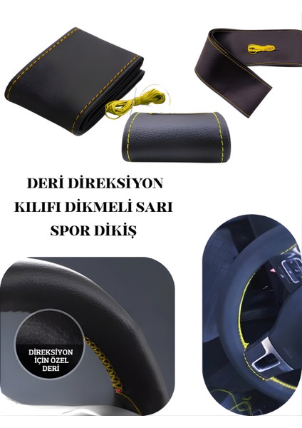 Alfa Romeo 146 Deri Direksiyon Kılıfı Prime Kalite Dikmeli Sarı Spor Dikiş