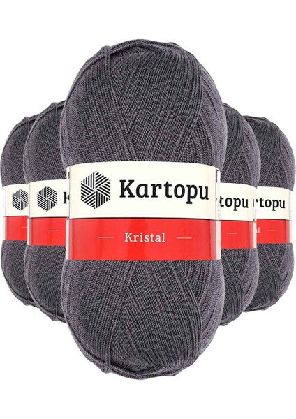 5 Adet Kristal Çift Katlı El Örgü Lif Ipi Kömür Gri K556