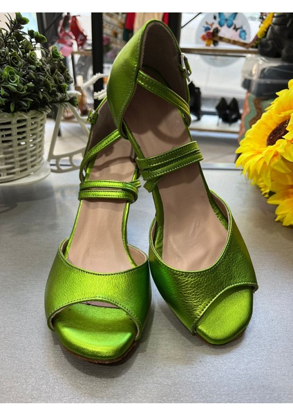 Neon Yeşil -Kapalı Topuk 8,5 cm 13 Pont Topuk Boy Tango, Dans ve Abiye Ayakkabısı modelleri