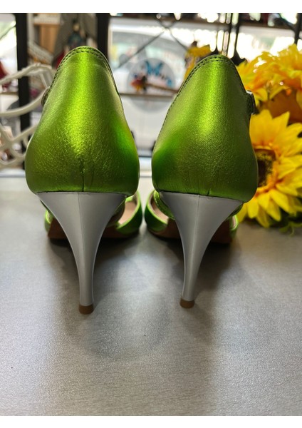 Neon Yeşil -Kapalı Topuk 8,5 cm 13 Pont Topuk Boy Tango, Dans ve Abiye Ayakkabısı