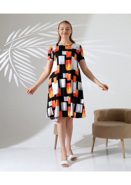 Dokuma Penye Viskon Kumaş Geniş Kesim Rahat Kalıp Desenli Elbise modelleri